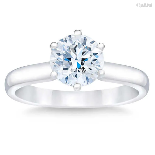 Natural 2 CT Diamond Solitaire Ring 18K White Gold