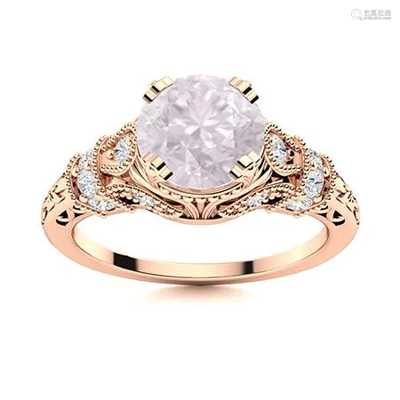 Natural 1.06 CTW Rose Quartz & Diamond Engagement Ring