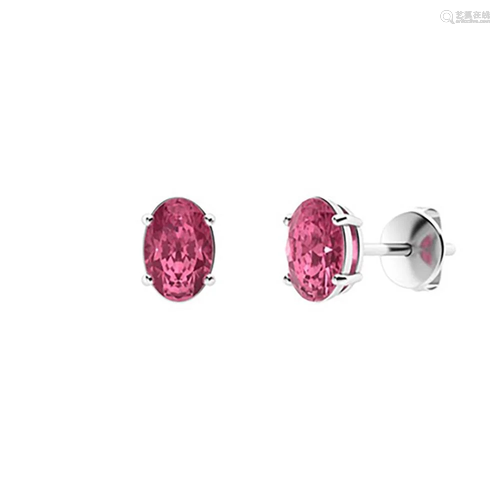 2.14 CTW Pink Tourmaline Studs Earrings 14K White Gold