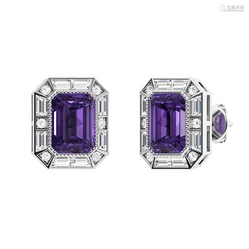 3.48 CTW Amethyst Halo Earrings 14K White Gold