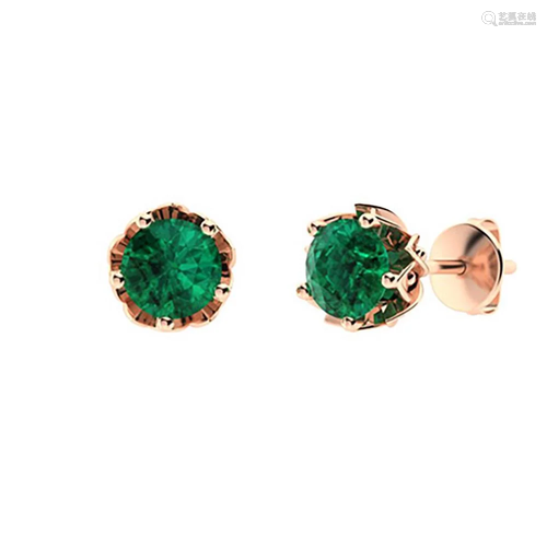 0.86 CTW Emerald Studs Earrings 18K Rose Gold