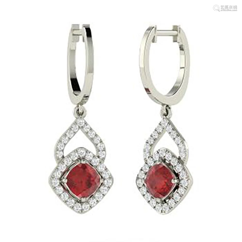 2.04 CTW Garnet & Diamond Drops Earrings 14K White Gold