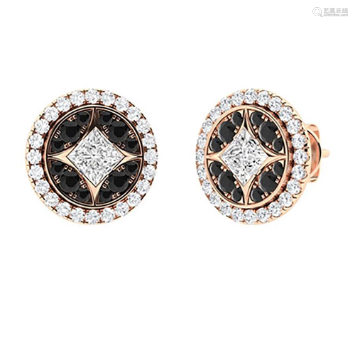 0.68 CTW Black Diamond Halo Earrings 18K Rose Gold