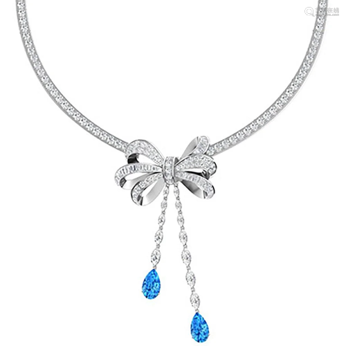 15.97 ctw Topaz & Diamond Necklace 18K White Gold