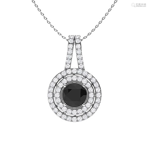 1.64 ctw White & Black Diamond Necklace 14K White Gold