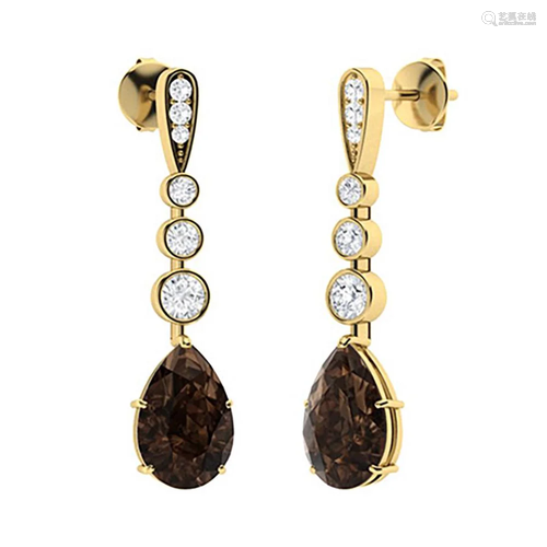 2.33 CTW Smoky Quartz & Diamond Drops Earrings 18K