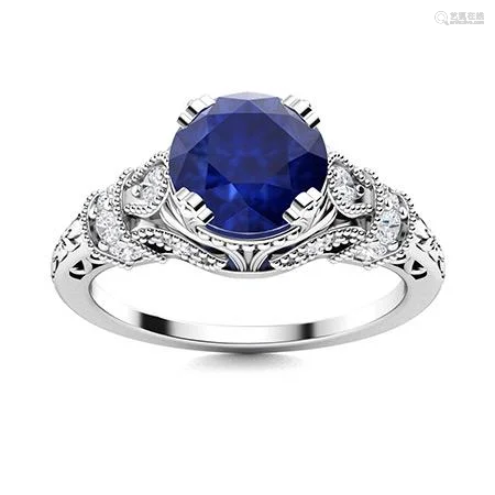 Natural 1.10 CTW Sapphire & Diamond Engagement Ring 14K