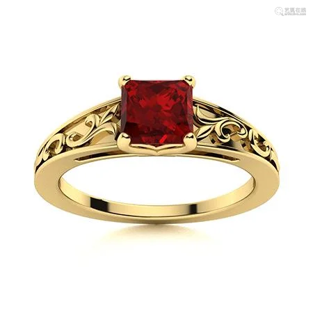 Natural 1.09 CTW Garnet Solitaire Ring 14K Yellow Gold