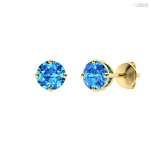 1.26 CTW Blue Topaz Studs Earrings 18K Yellow Gold