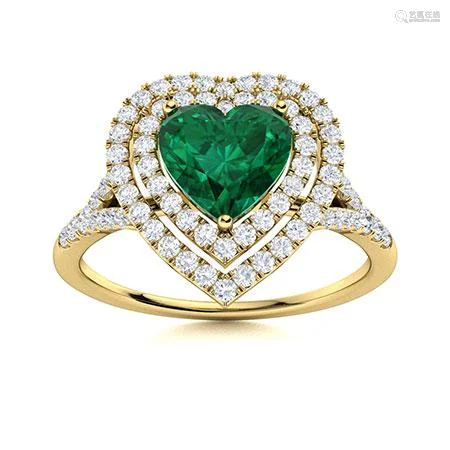 Natural 1.31 CTW Emerald & Diamond Engagement Ring 14K