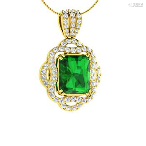 3.3 ctw Emerald & Diamond Necklace 18K Yellow Gold