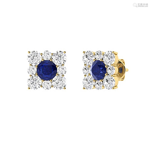 1.5 CTW Sapphire & Diamond Halo Earrings 18K Yellow