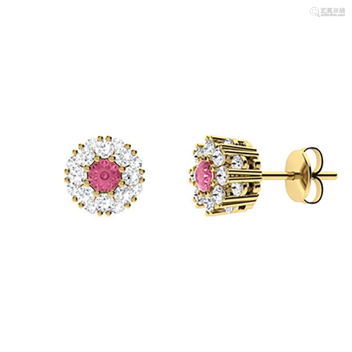 0.95 CTW Pink Tourmaline & Diamond Halo Earrings 18K