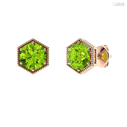 1.26 CTW Peridot Studs Earrings 18K Rose Gold