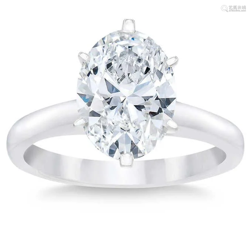 Natural 4 CT Diamond Solitaire Ring 18K White Gold