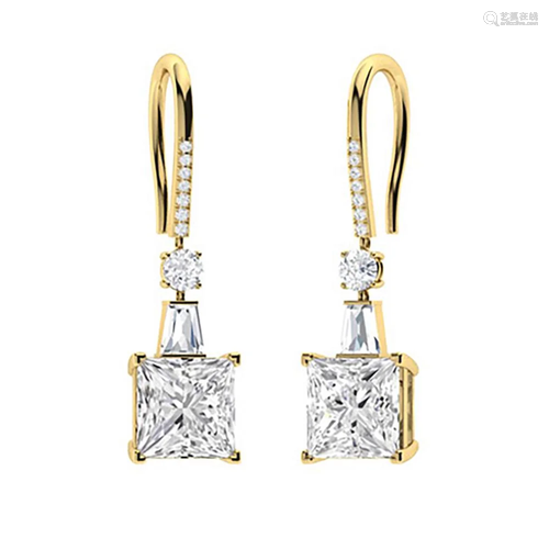 2.486 CTW Diamond Drops Earrings 14K Yellow Gold