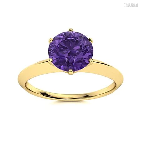 Natural 1.22 CTW Amethyst Solitaire Ring 18K Yellow