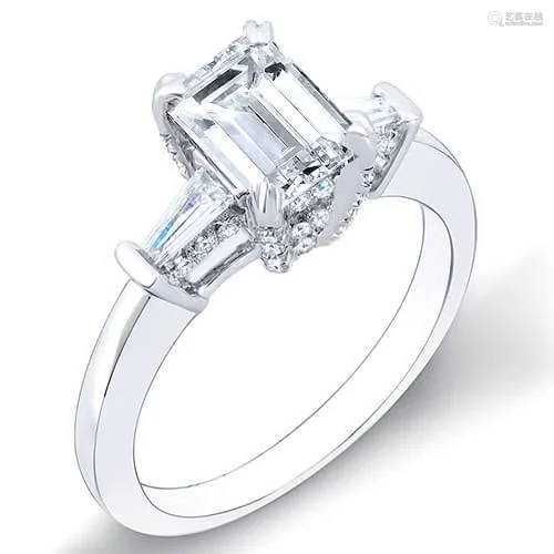 Natural 1.52 CTW Emerald Cut & Baguettes Pave Basket