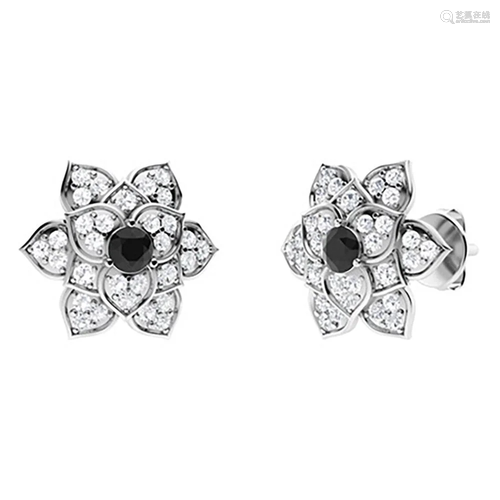 0.58 CTW Black Diamond Halo Earrings 14K White Gold