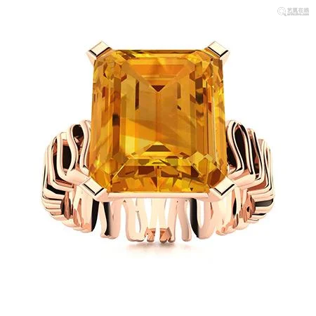 Natural 4.95 CTW Citrine Solitaire Ring 18K Rose Gold