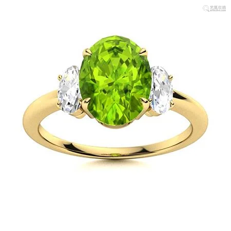 Natural 2.27 CTW Peridot & Diamond Engagement Ring 14K