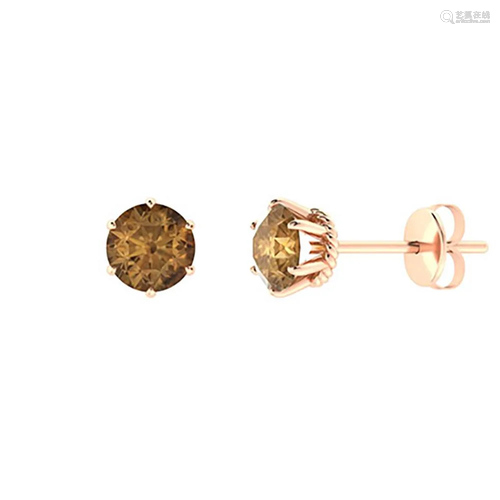 2.56 CTW Brown Diamond Studs Earrings 14K Rose Gold