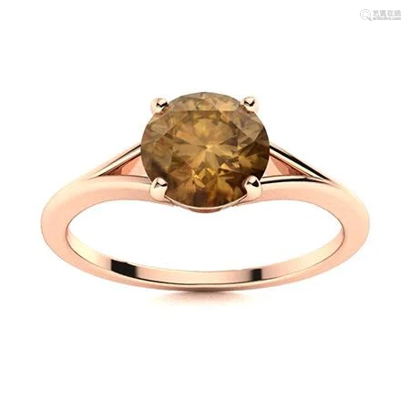 Natural 1.87 CTW Brown Diamond Solitaire Ring 18K Rose