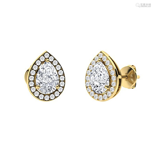 2.14 CTW White Topaz & Diamond Halo Earrings 14K Yellow