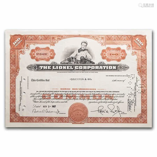 The Lionel Corporation Stock Certificates