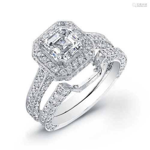 Natural 2.77 CTW Halo Asscher Cut Diamond Engagement