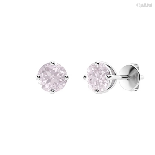 2.14 CTW Rose Quartz Studs Earrings 14K White Gold