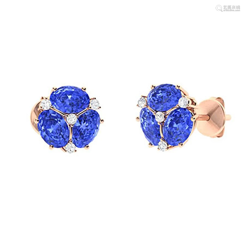 2.12 CTW Ceylon Sapphire & Diamond Halo Earrings 18K