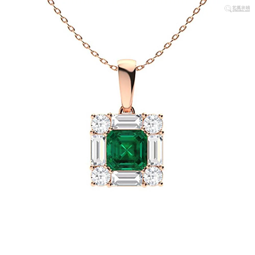 1.02 ctw Emerald & Diamond Necklace 18K Rose Gold