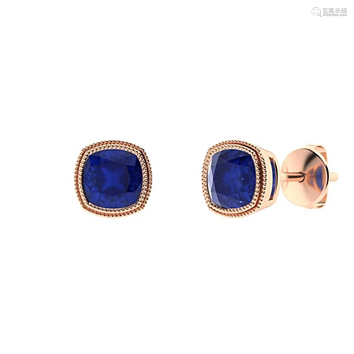 2.96 CTW Sapphire Studs Earrings 14K Rose Gold