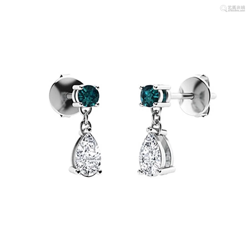 0.88 CTW Blue Diamond & Diamond Drops Earrings 14K