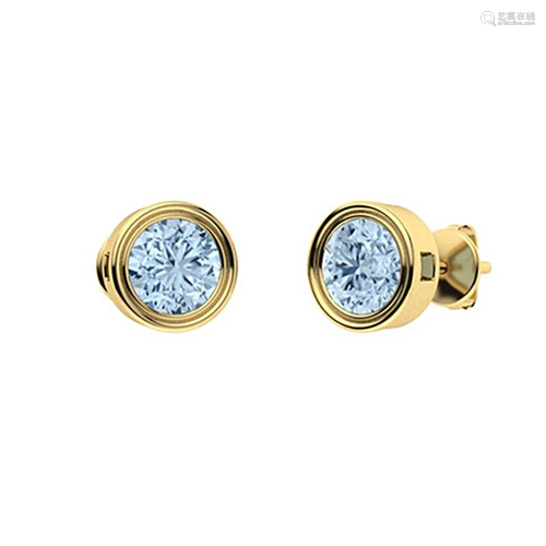 2.46 CTW Aquamarine Studs Earrings 18K Yellow Gold