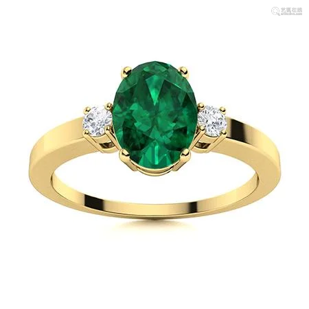 Natural 0.97 CTW Emerald & Diamond Engagement Ring 18K