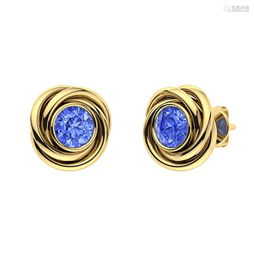 1.06 CTW Ceylon Sapphire Studs Earrings 18K Yellow Gold