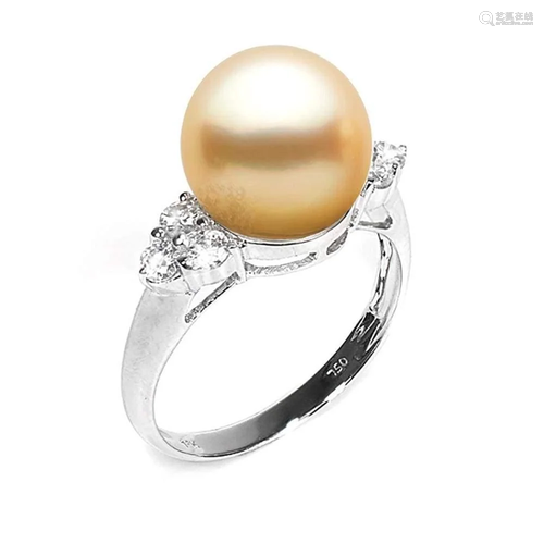 Golden South Sea Pearl and Diamond Anniversary Ring