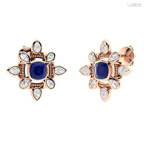 4.9 CTW Sapphire & Diamond Halo Earrings 14K Rose Gold