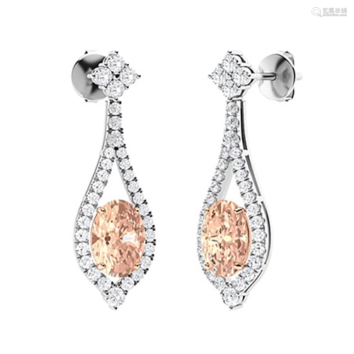 3.04 CTW Morganite Drops Earrings 18K White Gold