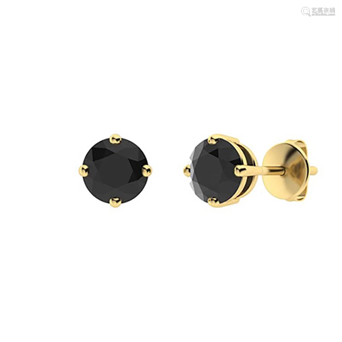 1.26 CTW Black Diamond Studs Earrings 18K Yellow Gold