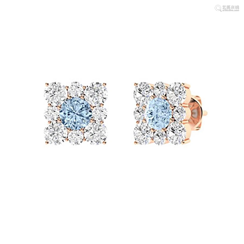 1.5 CTW Aquamarine & Diamond Halo Earrings 18K Rose