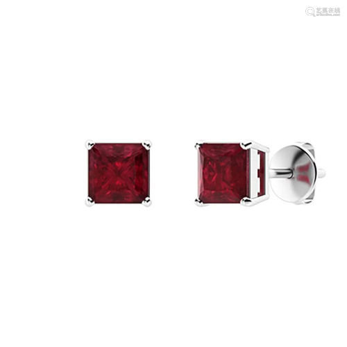 1.36 CTW Ruby Studs Earrings 18K White Gold