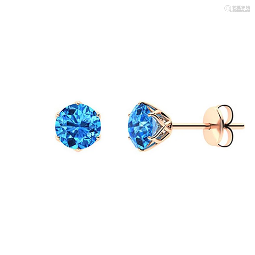 1.46 CTW Blue Topaz Studs Earrings 14K Rose Gold