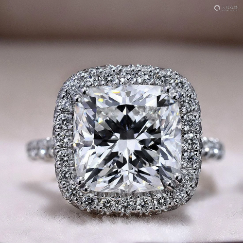 Natural 4.07 CTW Cushion Cut Diamond Halo Pave