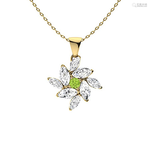 1.08 ctw Peridot & Diamond Necklace 14K Yellow Gold