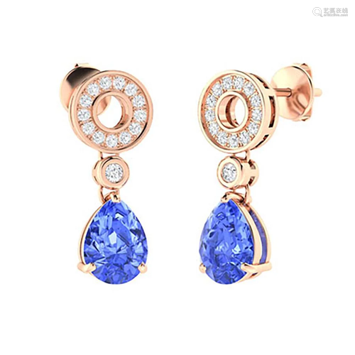 2.72 CTW Ceylon Sapphire Drops Earrings 18K Rose Gold