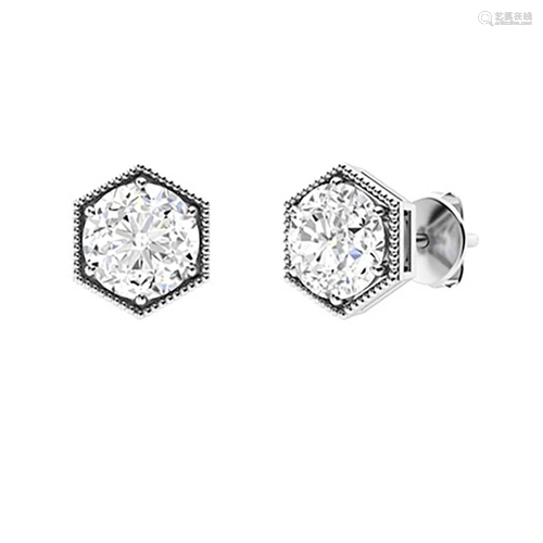 2.06 CTW Diamond Studs Earrings 14K White Gold