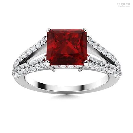 Natural 1.70 CTW Garnet & Diamond Engagement Ring 18K